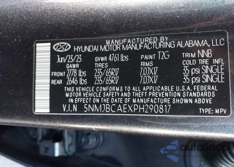 2023 Hyundai Tucson Sel из США, поврежденный, VIN 5NMJBCAEXPH290817